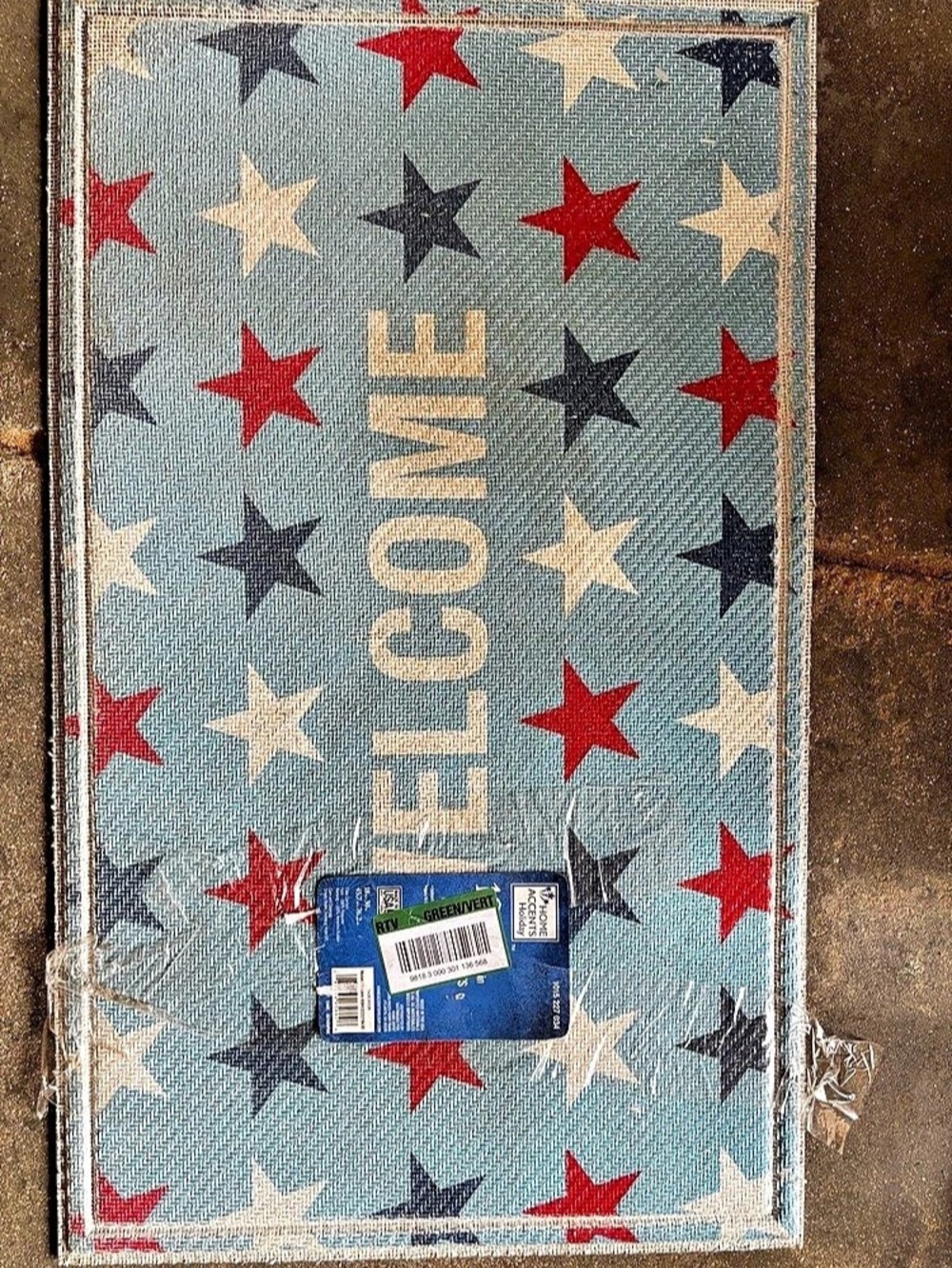 WELCOME Star Pattern Door Mat Blue & Red NWT